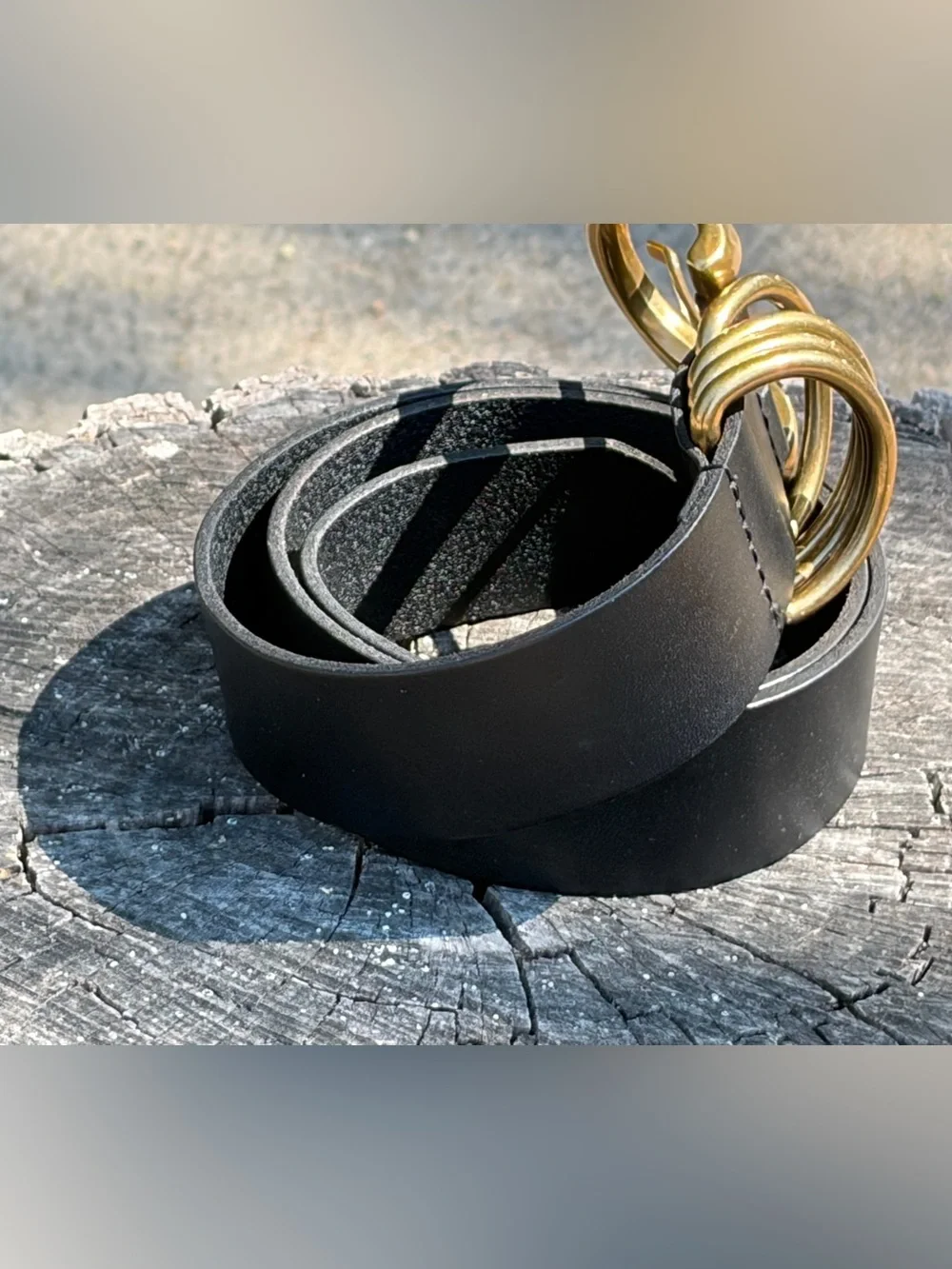 Women’s Black Leather Belt with Brass Gold Multi Ring NWOT SZ S
